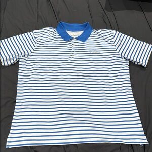 COLUMBIA Blue and White Striped Polo Shirt